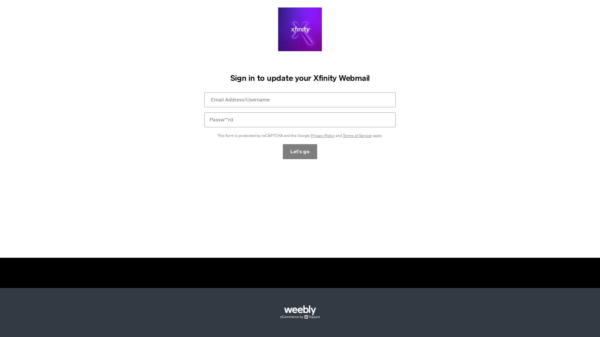 Screenshot of comcastonlinewebmail.weebly.com