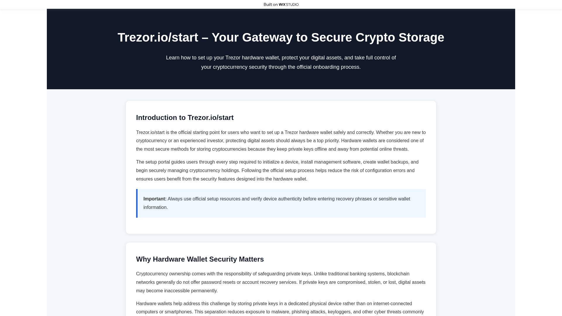 Screenshot of authstart-trezr.wixstudio.com