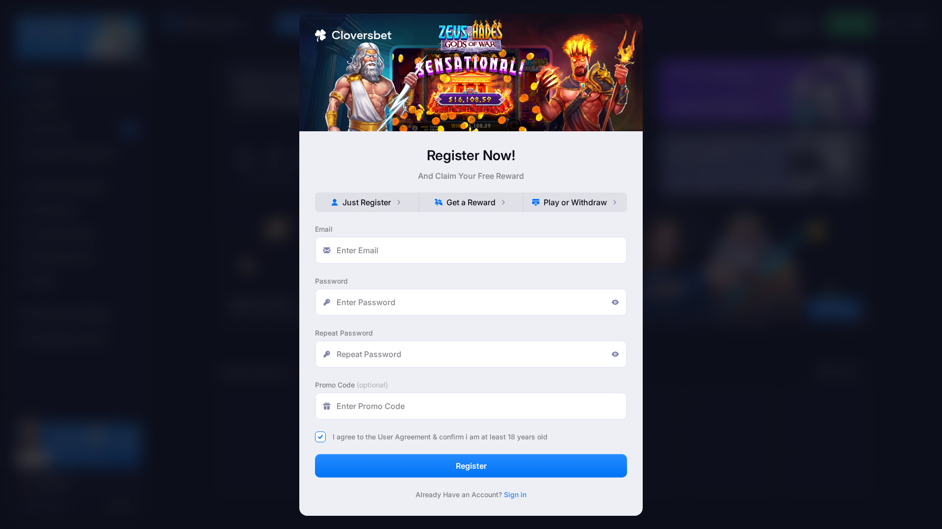 Screenshot of cloversbet.com