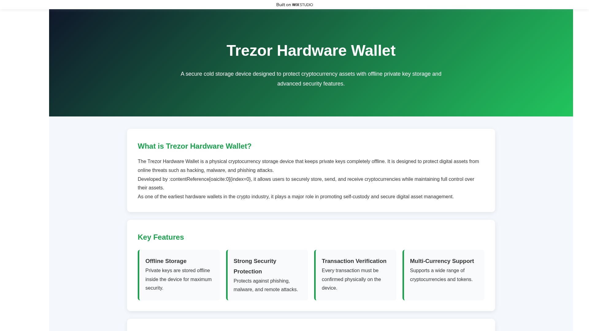 Screenshot of hardwarwallet.wixstudio.com