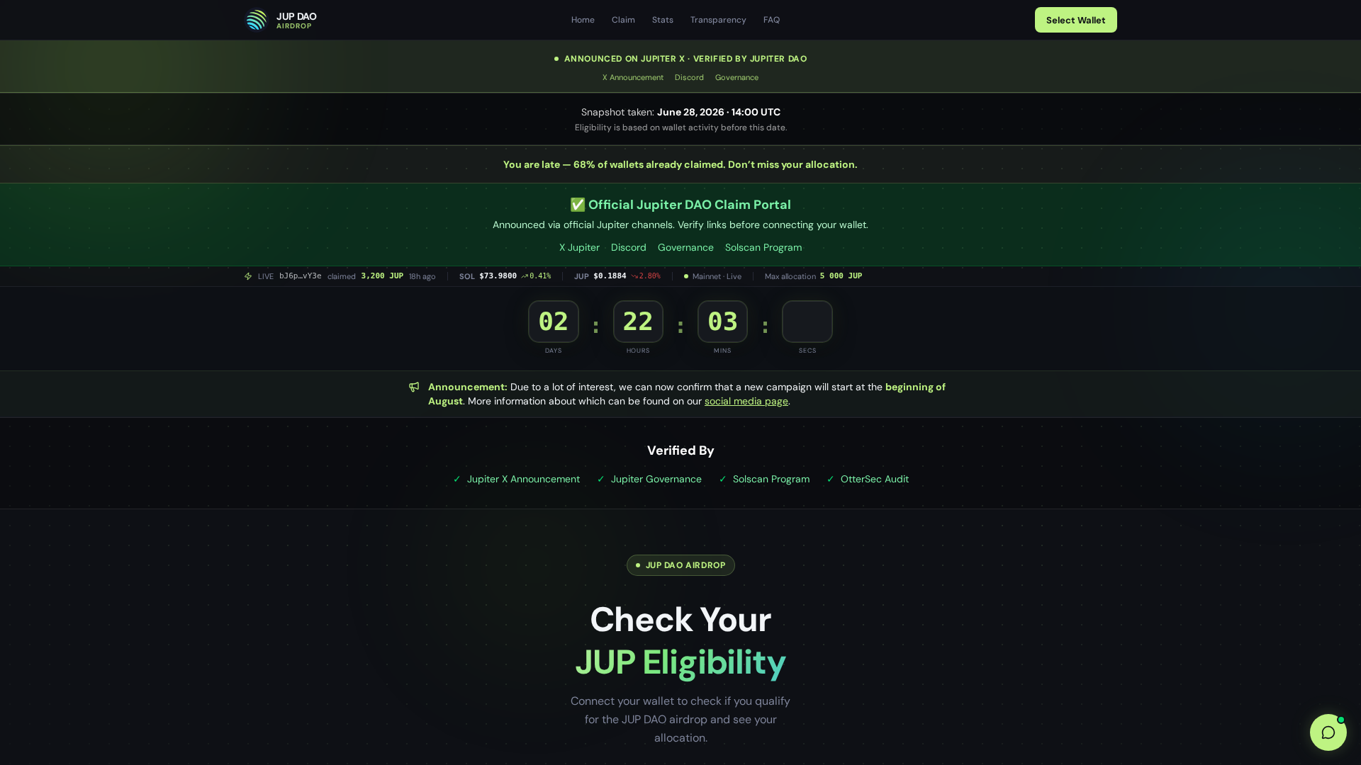 Screenshot of jupdao.ag