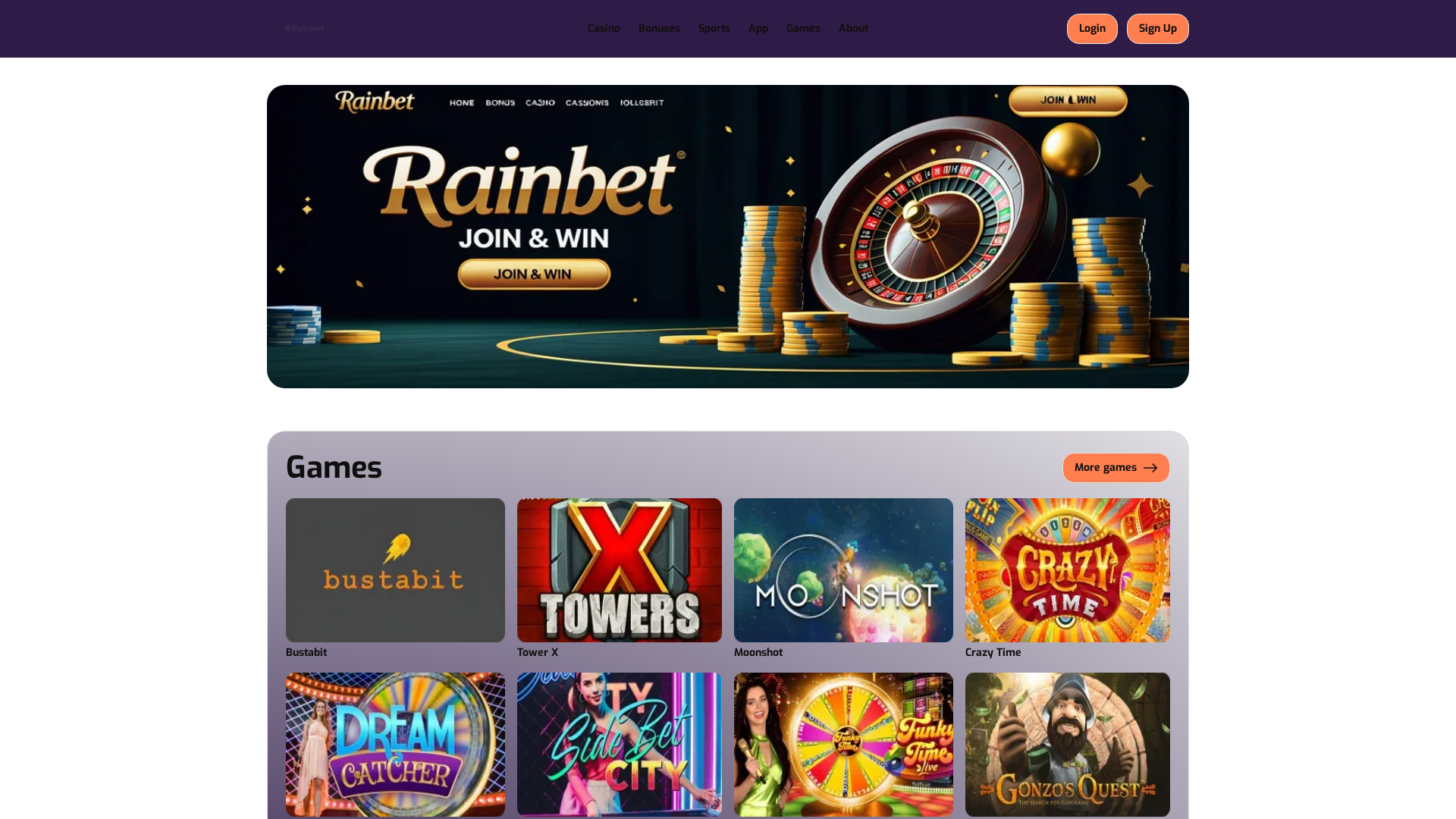 Screenshot of rainbetcasino-bet.com