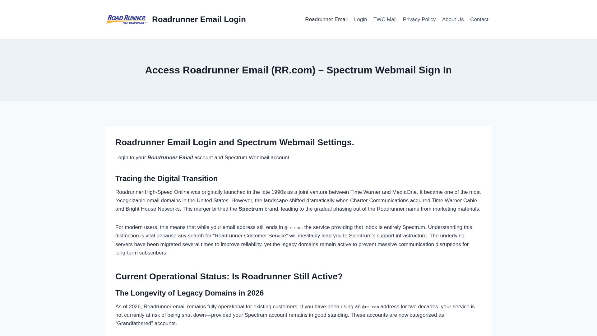 Screenshot of roadrunneremaillogin.org
