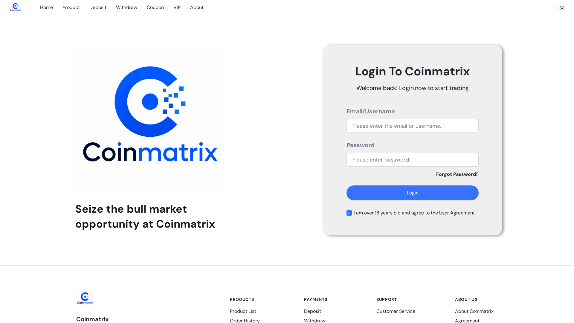 Screenshot of app.coinmatrixstrategic.org