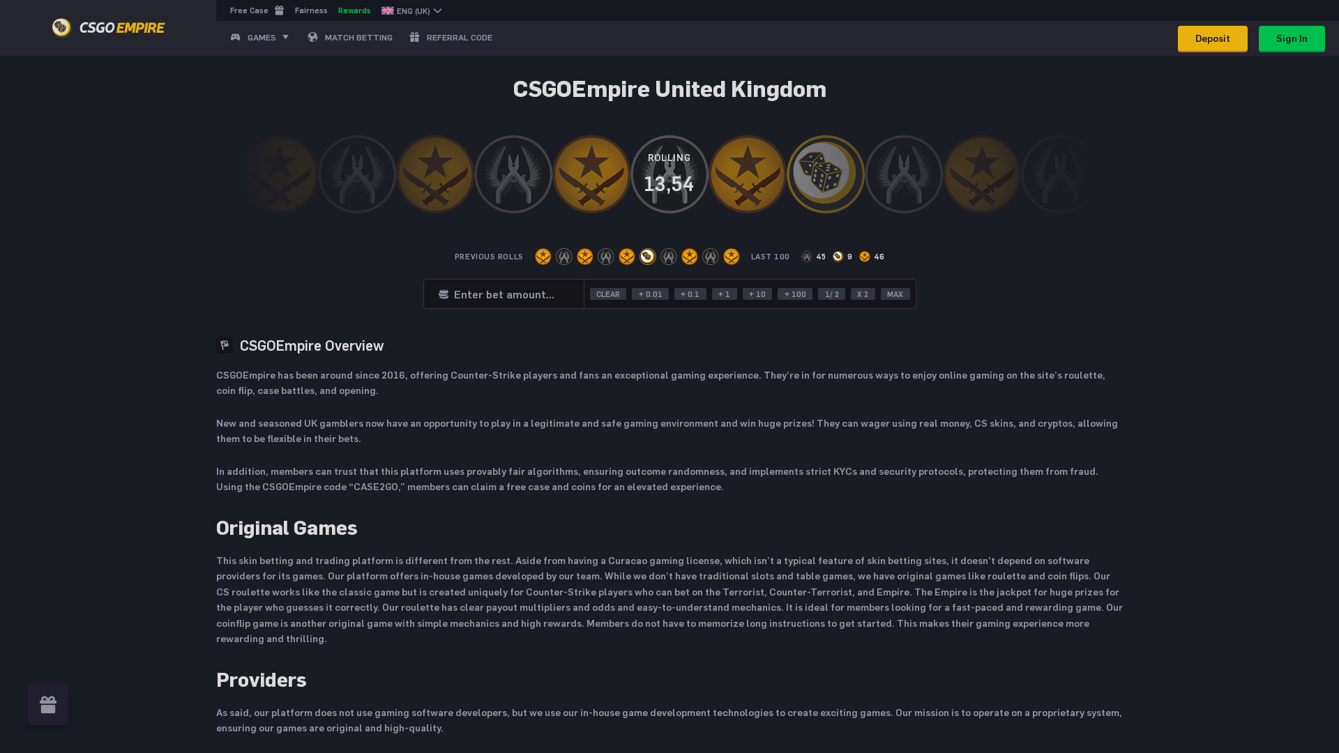 Screenshot of csgoempire.co.uk