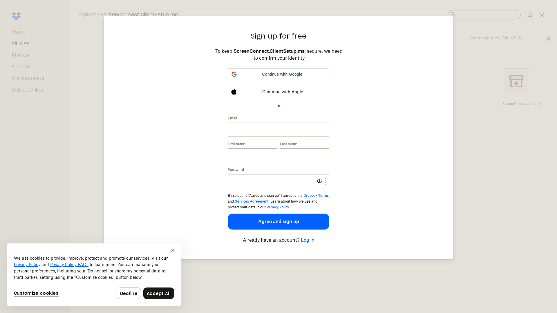 Screenshot of www.dropbox.com