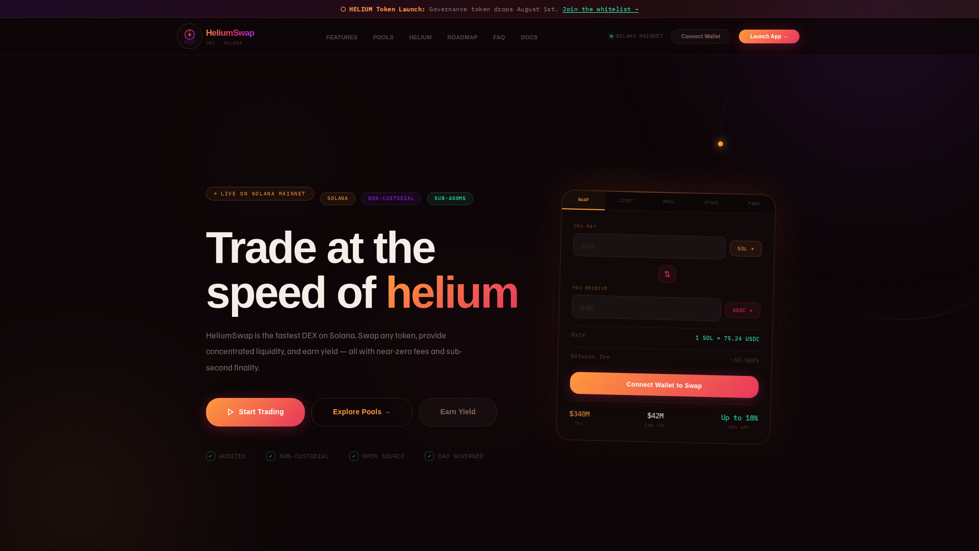 Screenshot of heliumswap.net
