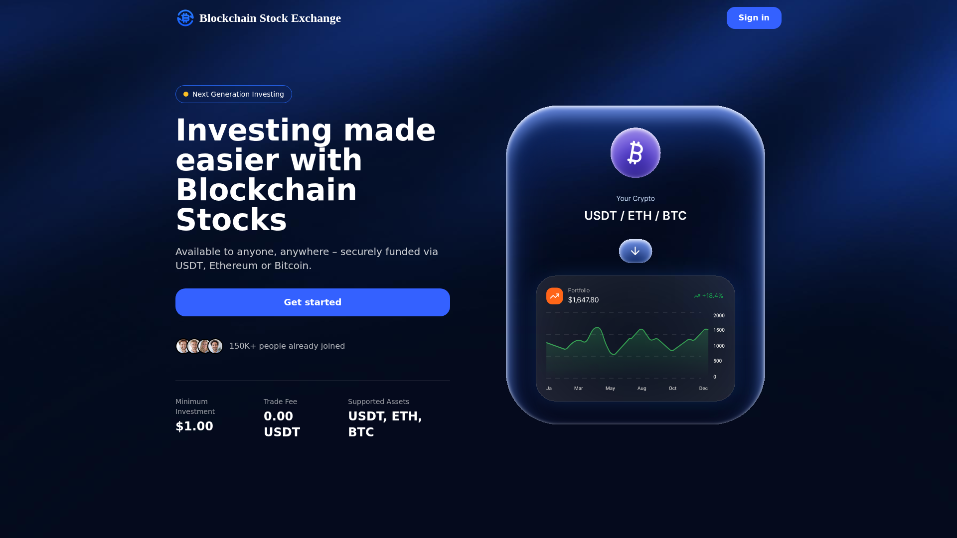 Screenshot of blockchain-stock-exchange.com