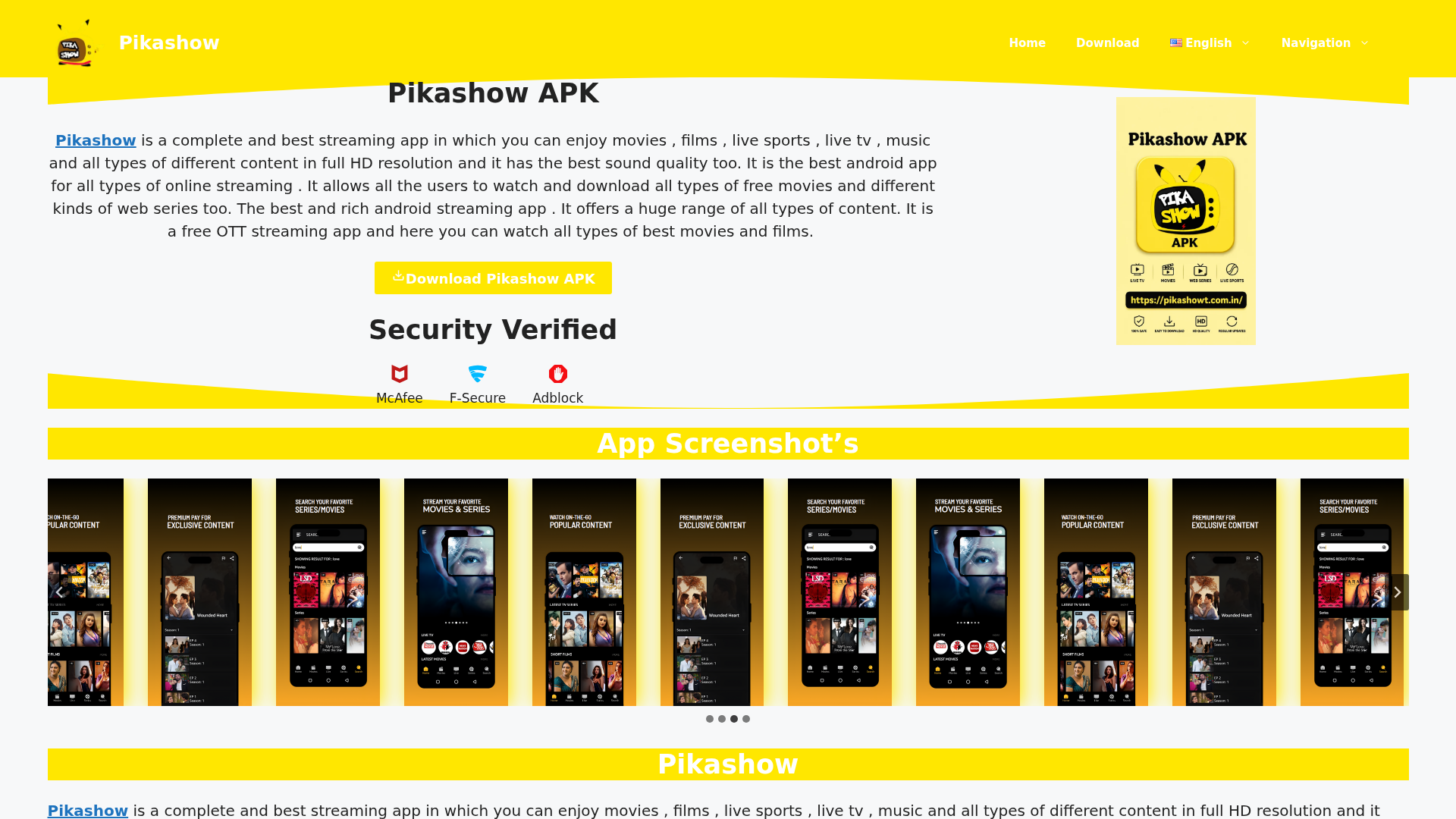 Screenshot of pikashowtv.io.in