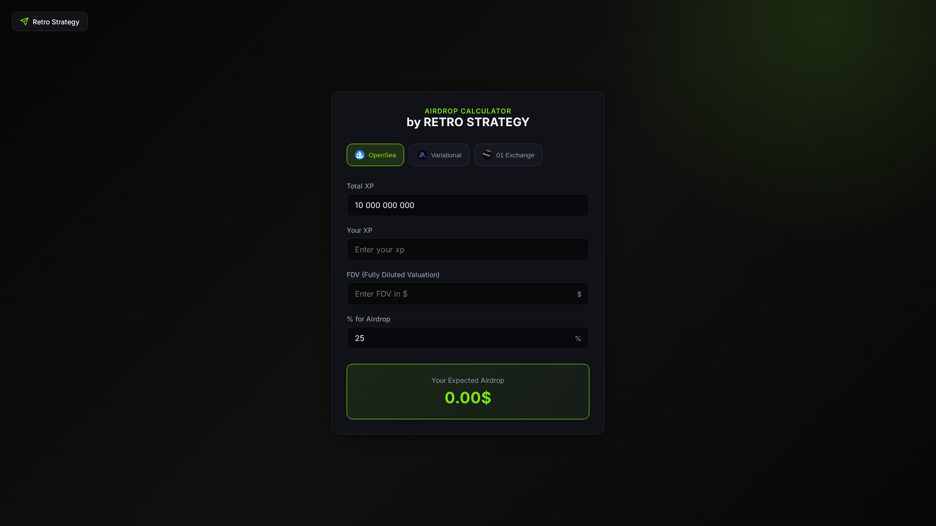 Screenshot of airdrop-calculator.xyz