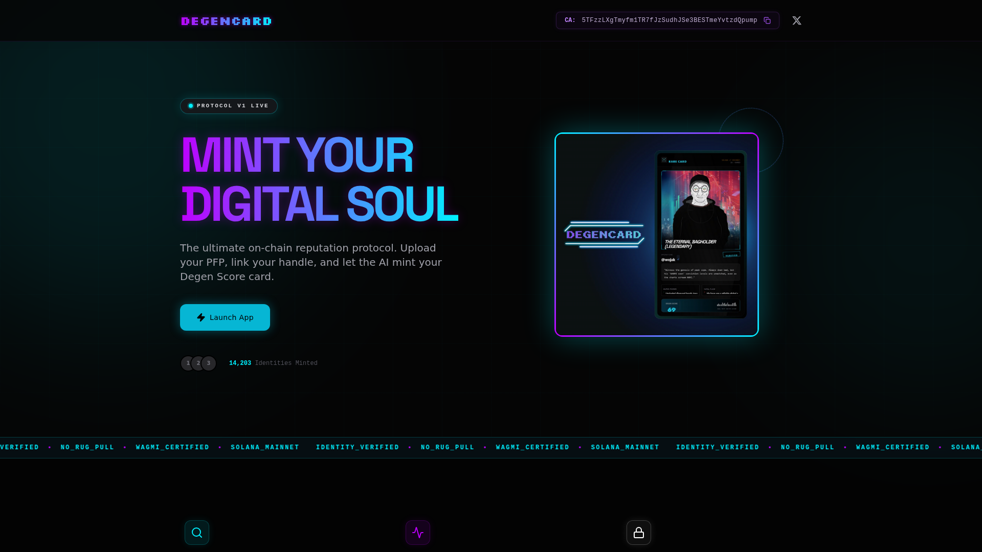 Screenshot of degencard.fun