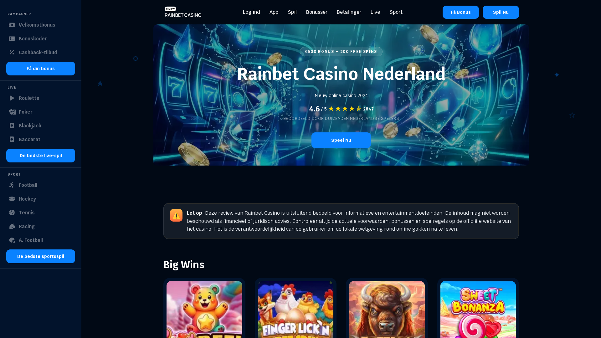 Screenshot of casino-rainbet.nl