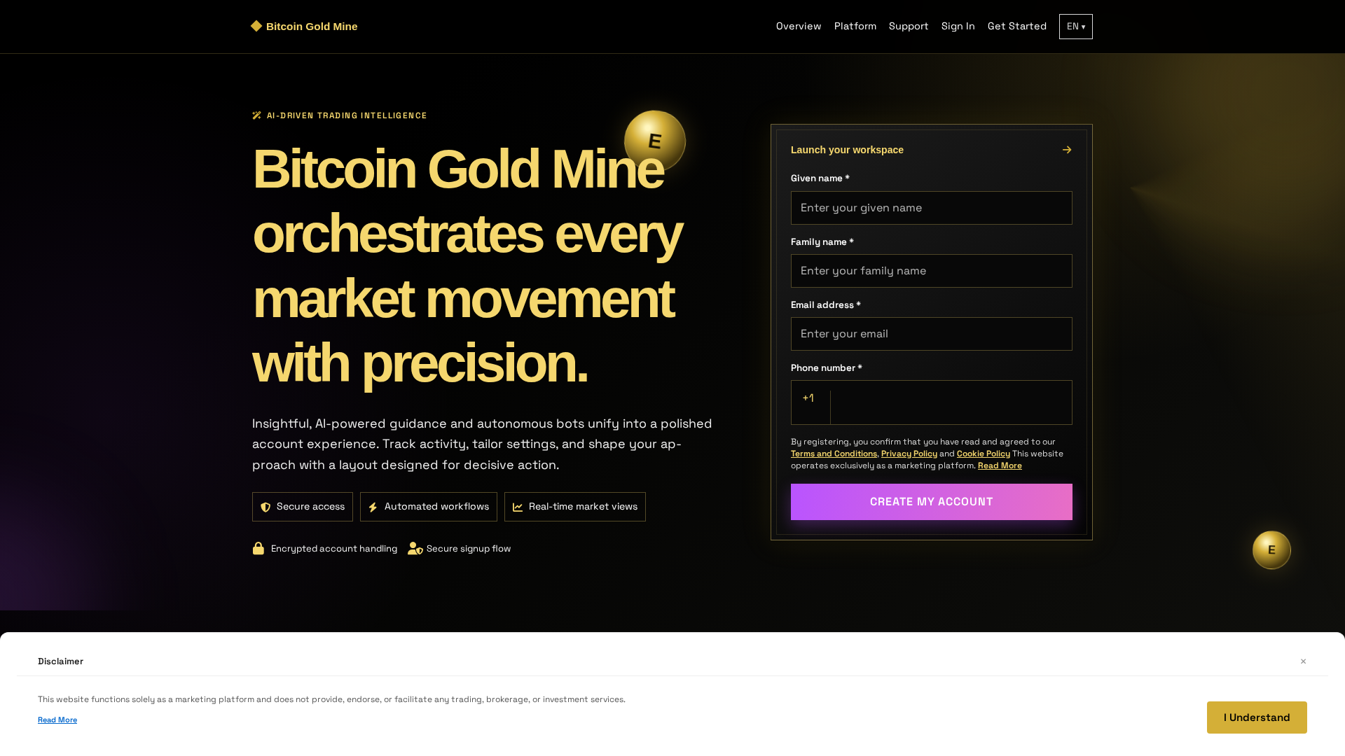 Screenshot of bitcoingoldmineplatform.pro
