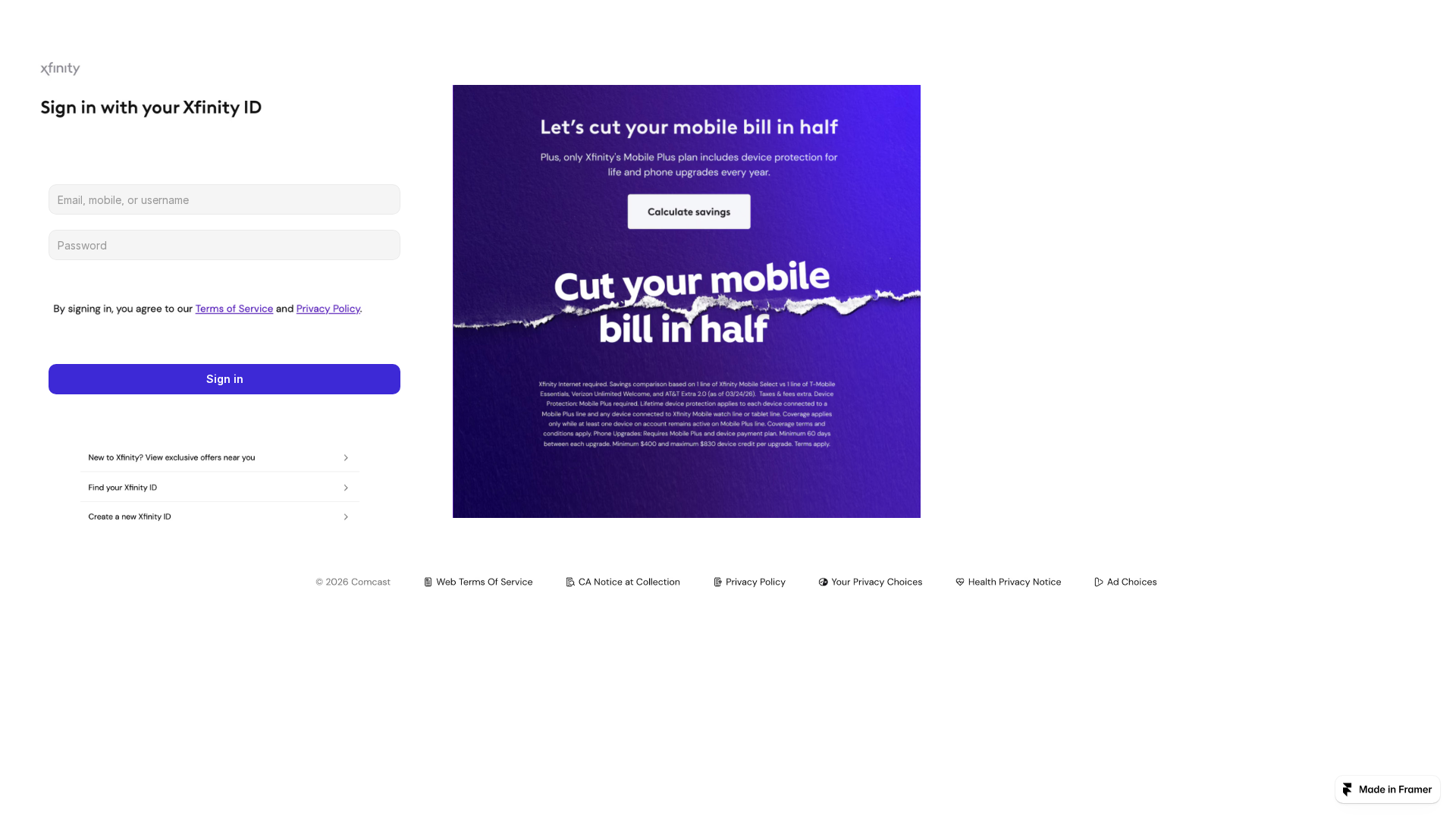 Screenshot of connectxfinityadmin987654.framer.website
