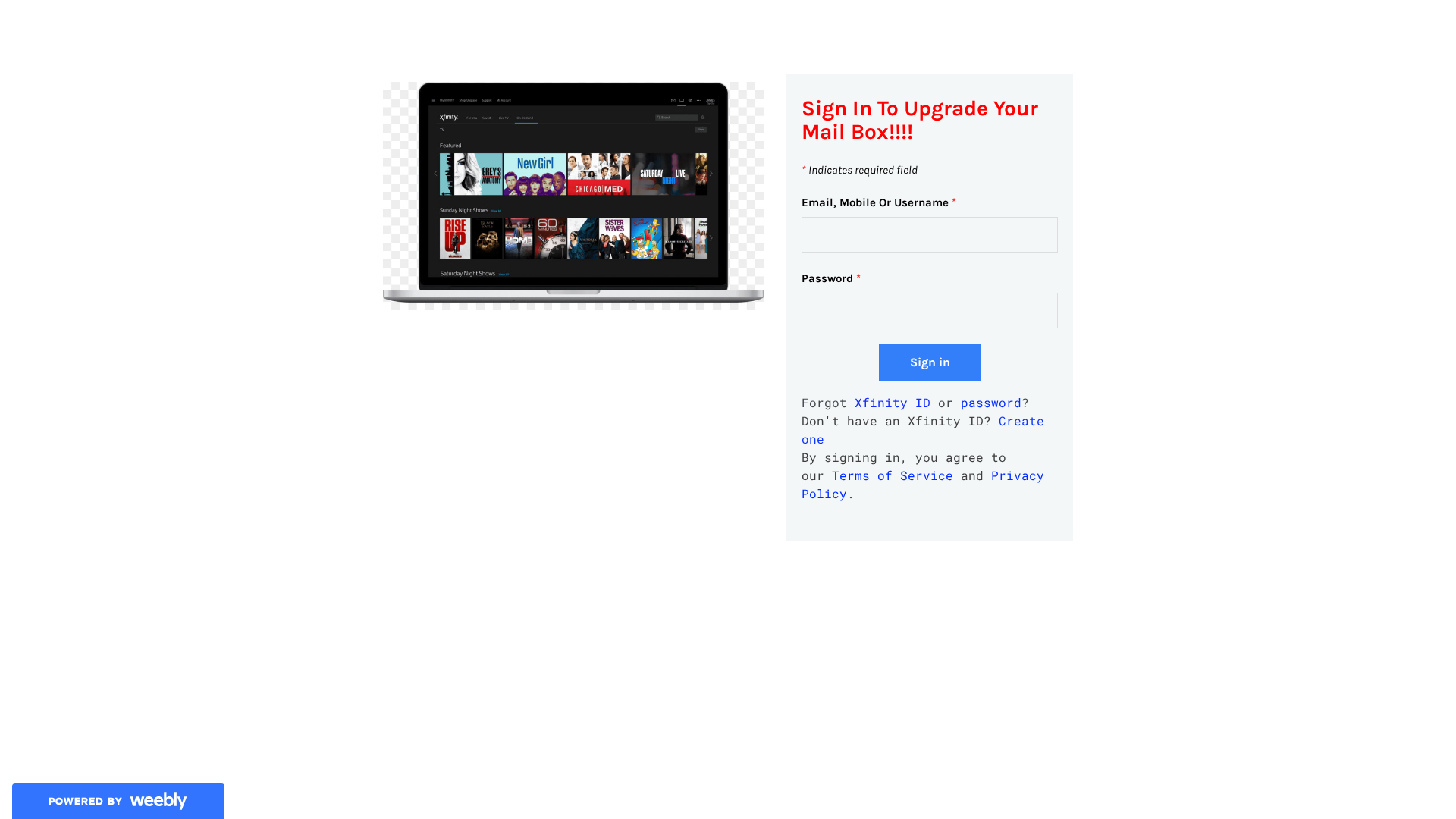 Screenshot of www.xfinity-mail-update.weebly.com