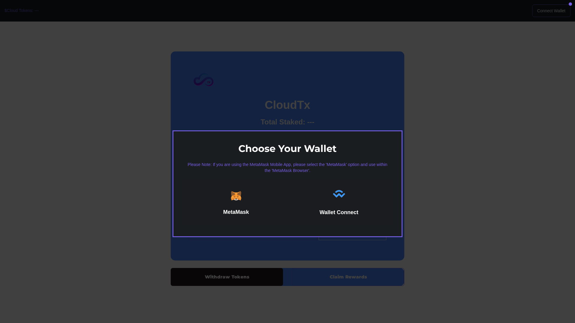 Screenshot of cloudtxstake.pages.dev