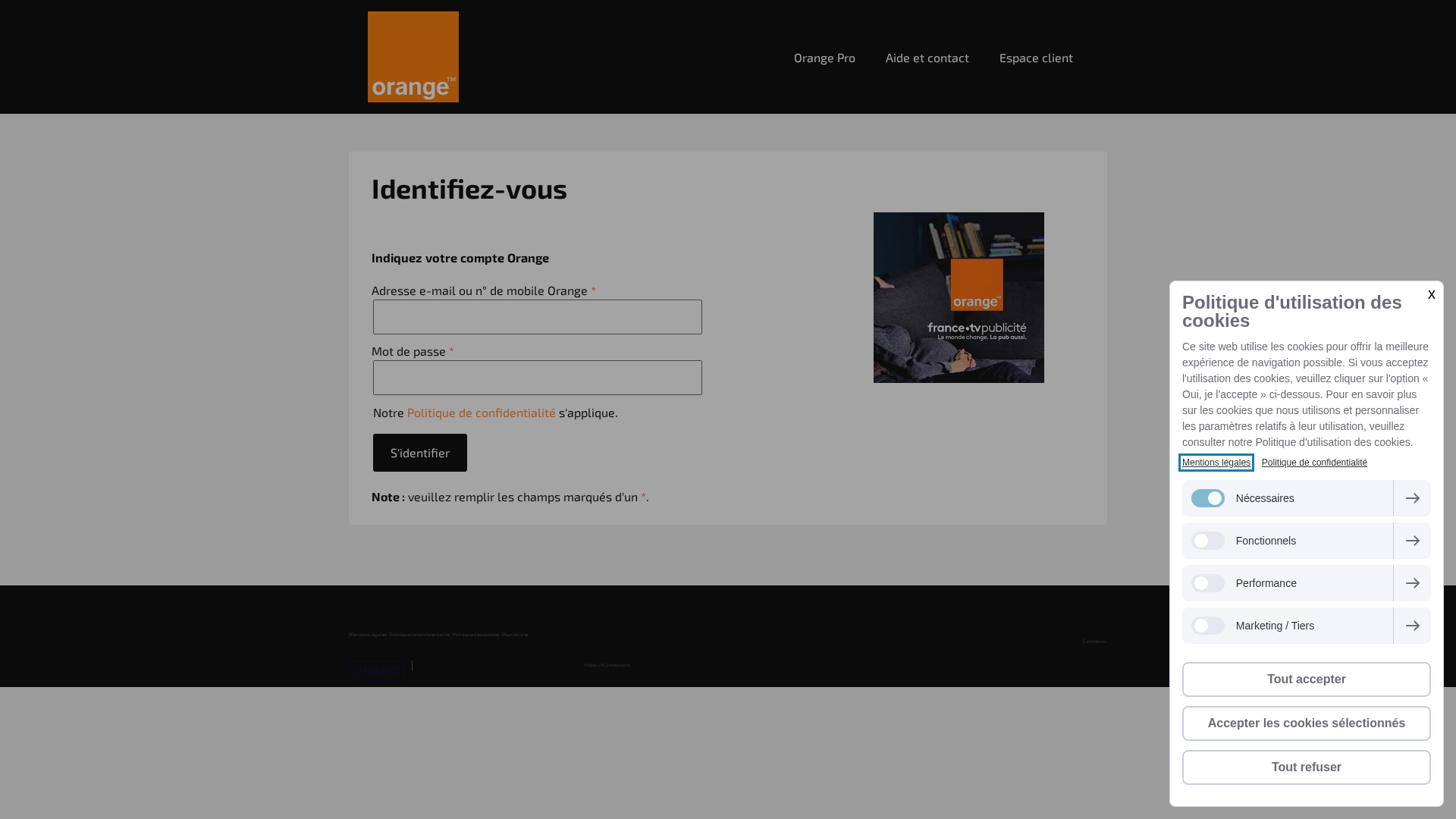 Screenshot of espaceclientorange.jimdofree.com
