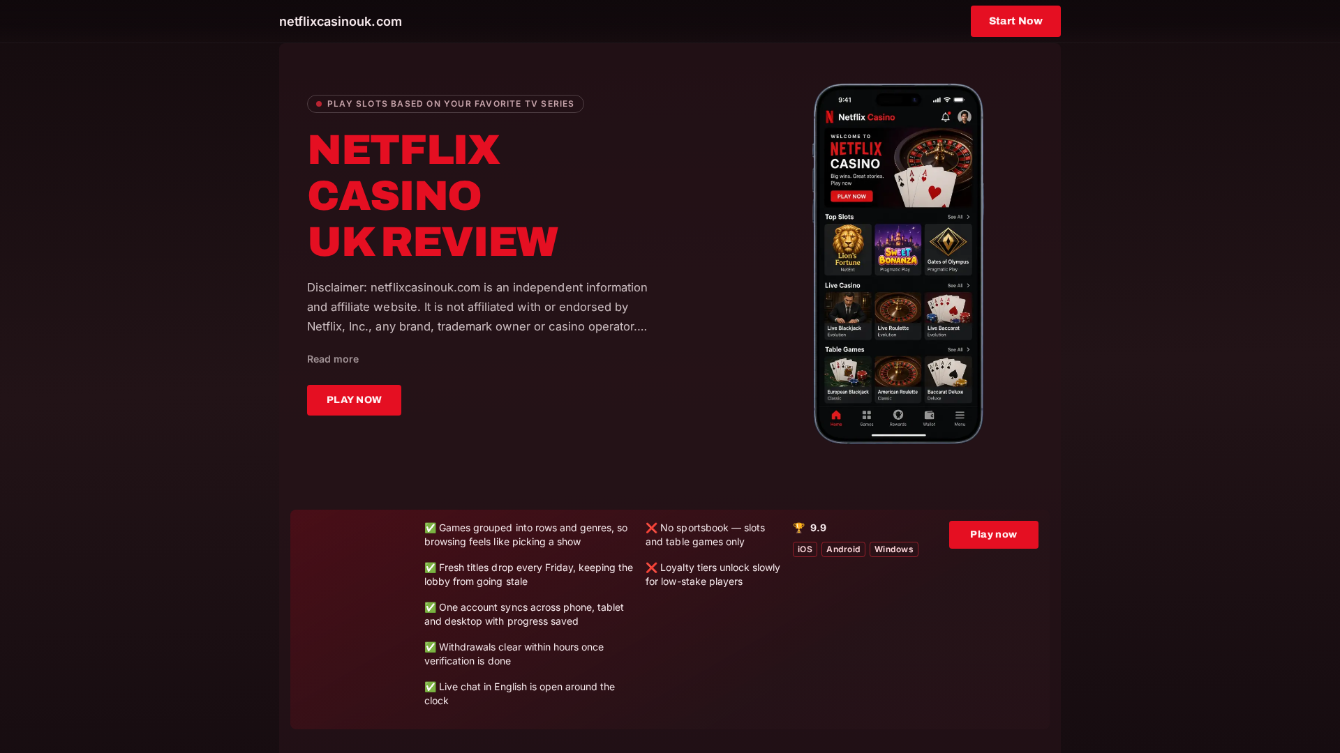Screenshot of www.netflixcasinouk.com