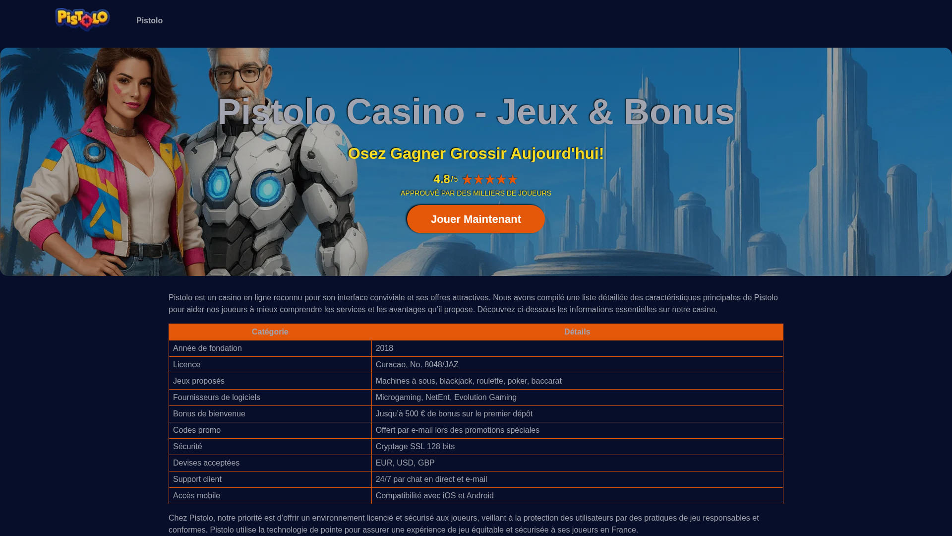 Screenshot of pistolocasino-france.com
