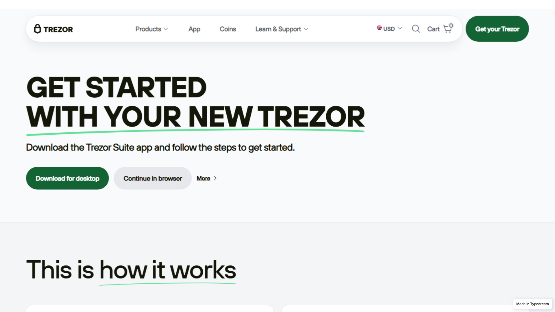Screenshot of connect-trezor-io-start--help.typedream.app