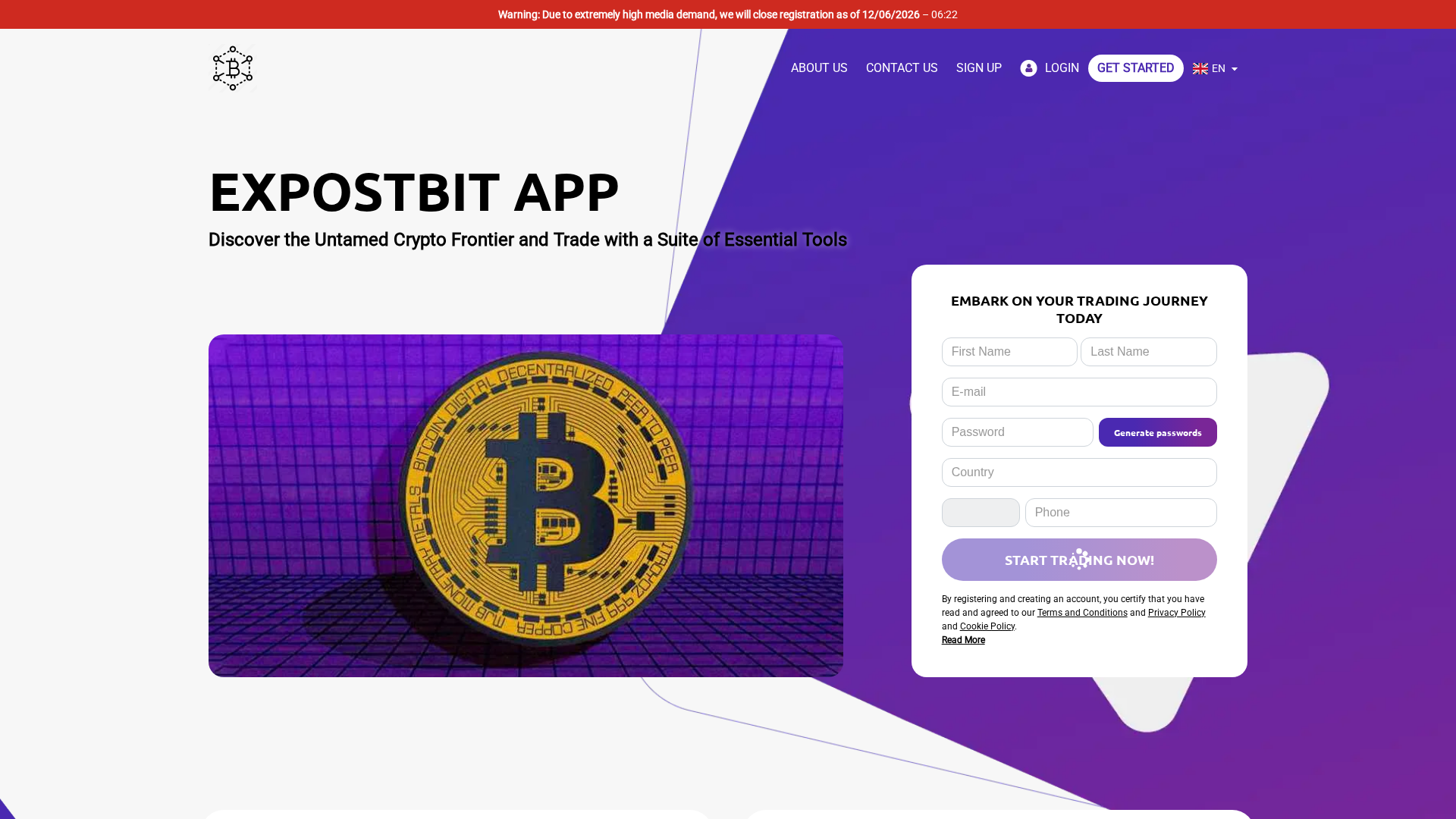 Screenshot of expostbit-app-com.financecryptoworld.com
