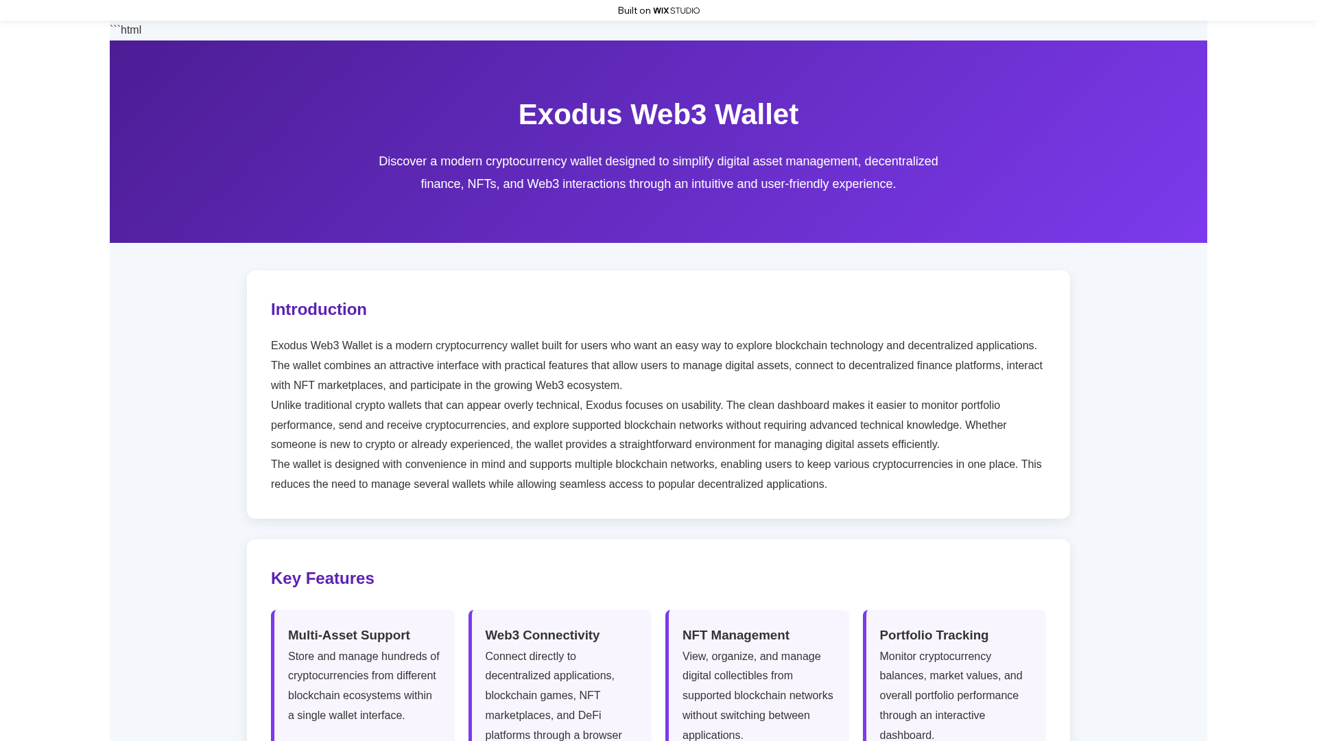 Screenshot of web3-exoduos.wixstudio.com