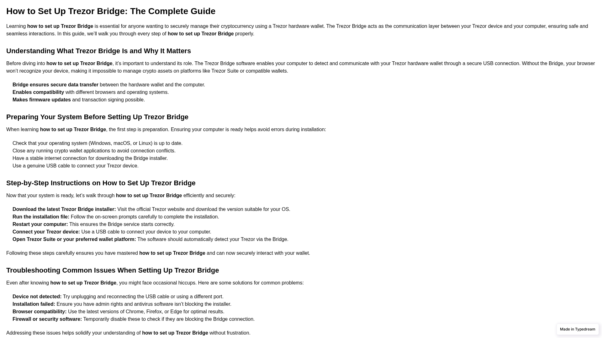 Screenshot of bridge-treze.typedream.app