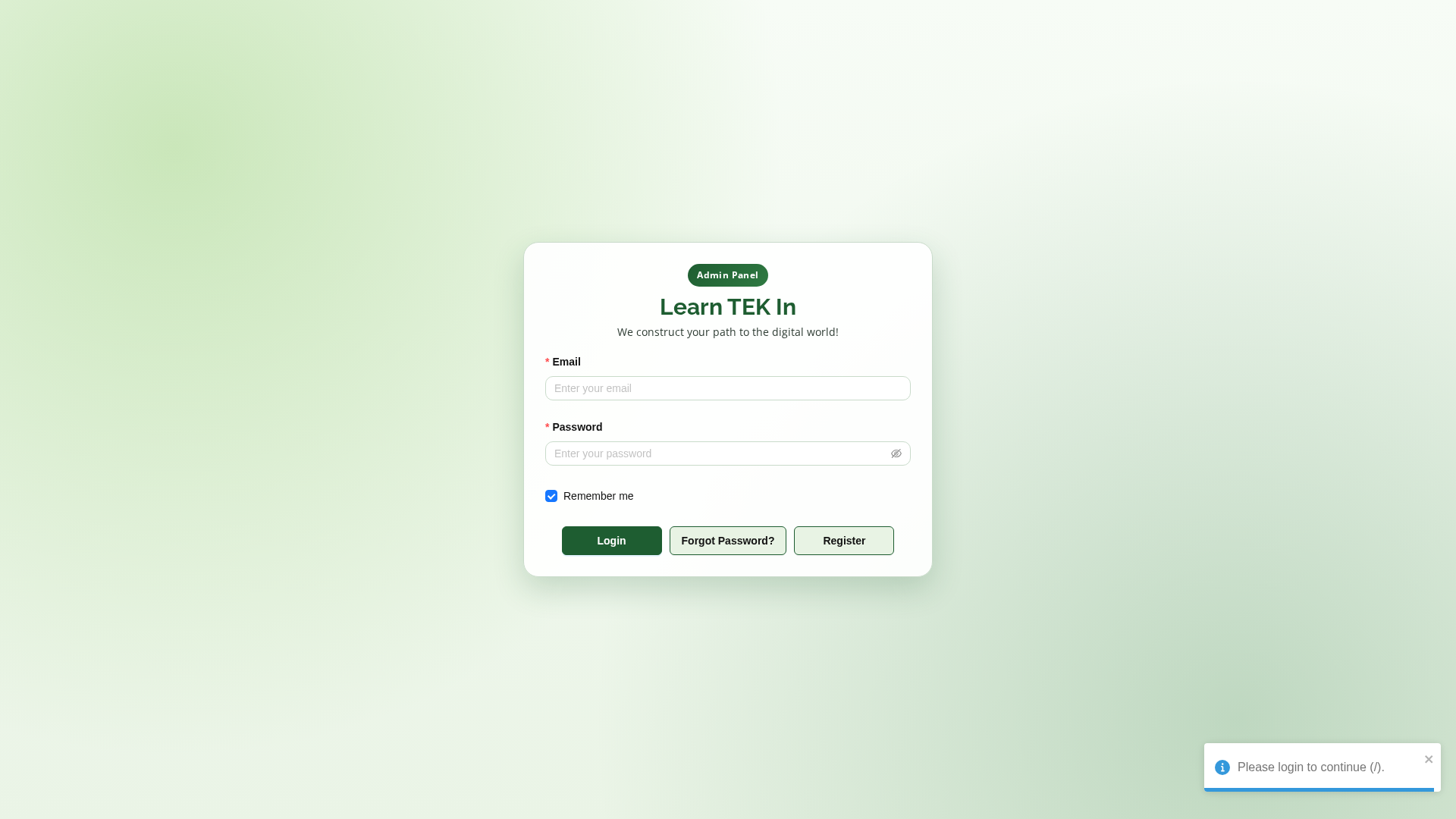 Screenshot of admin.learntekin.co.in