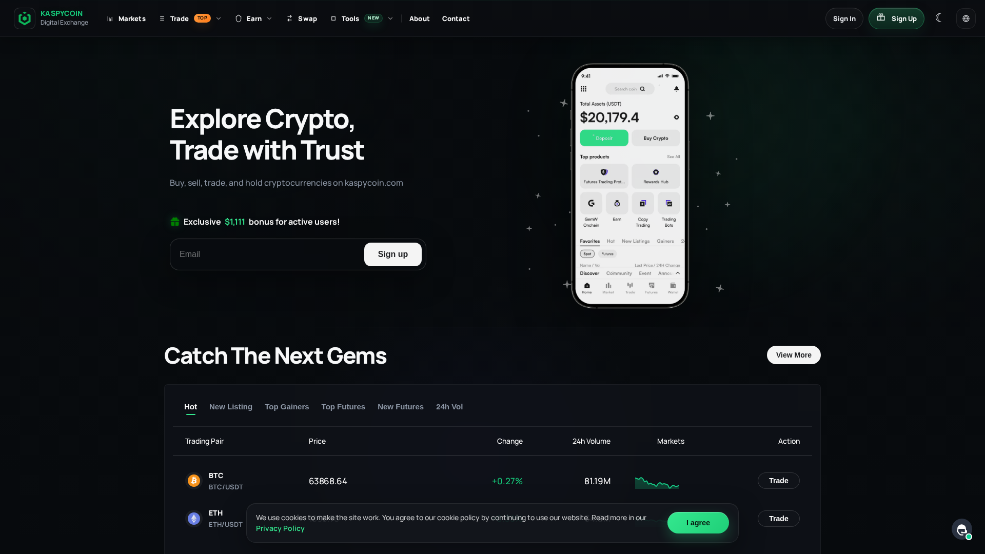 Screenshot of kaspycoin.com
