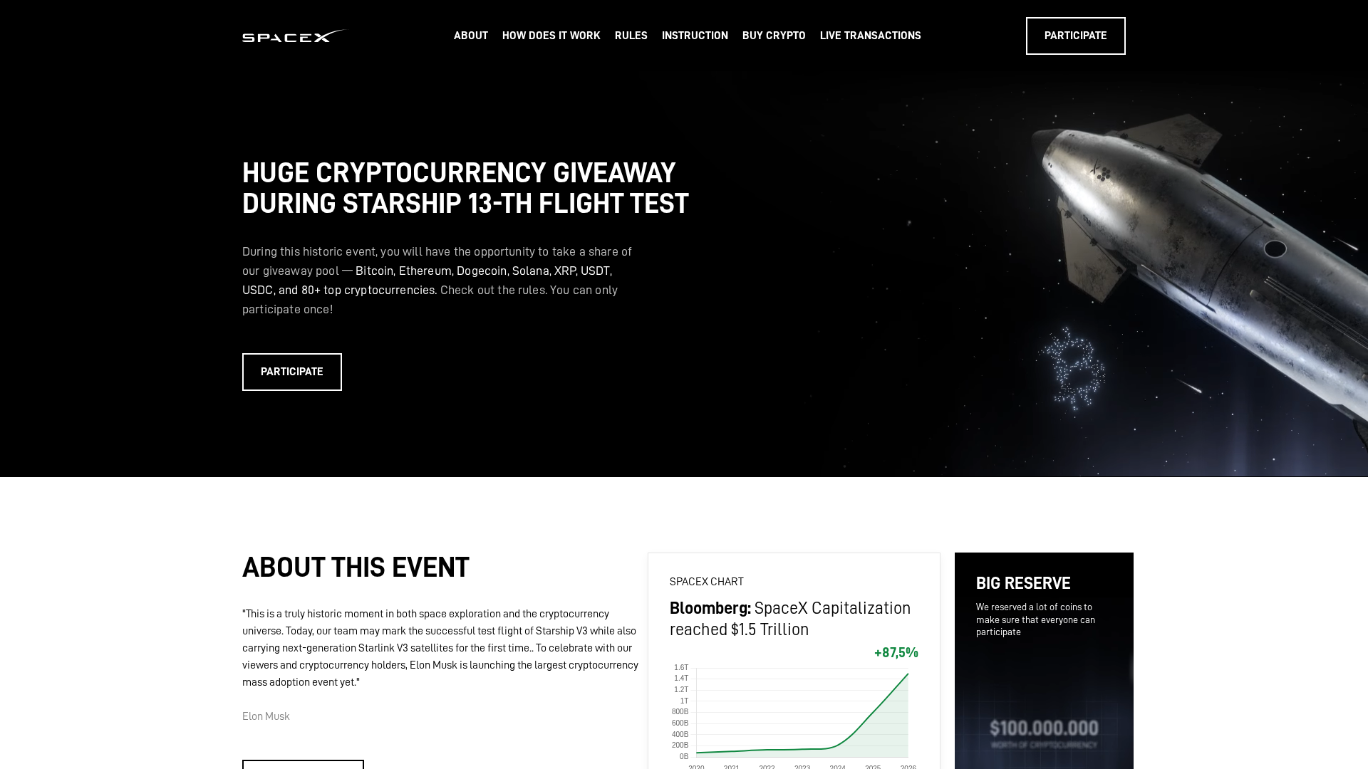 Screenshot of eventspacex.netlify.app
