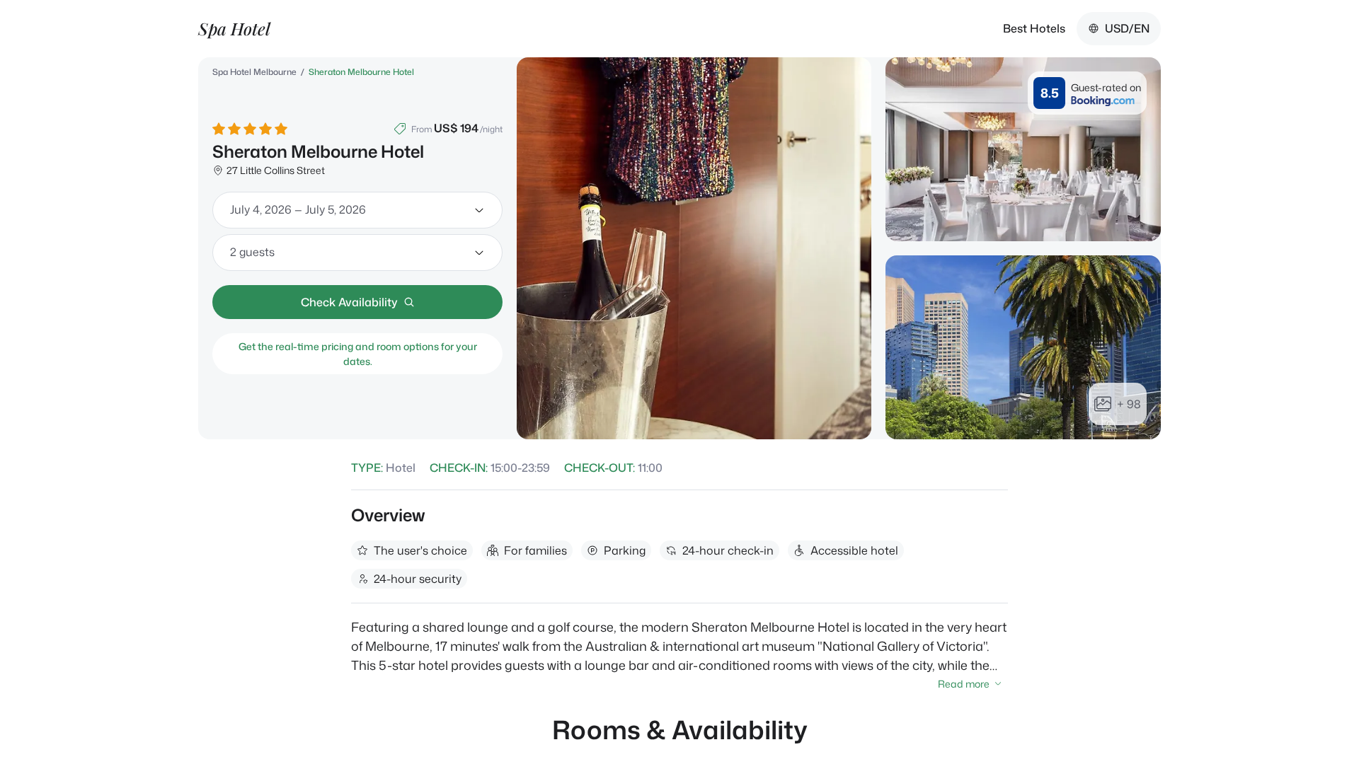 Screenshot of sheratonmelbourne.spahotel.guru
