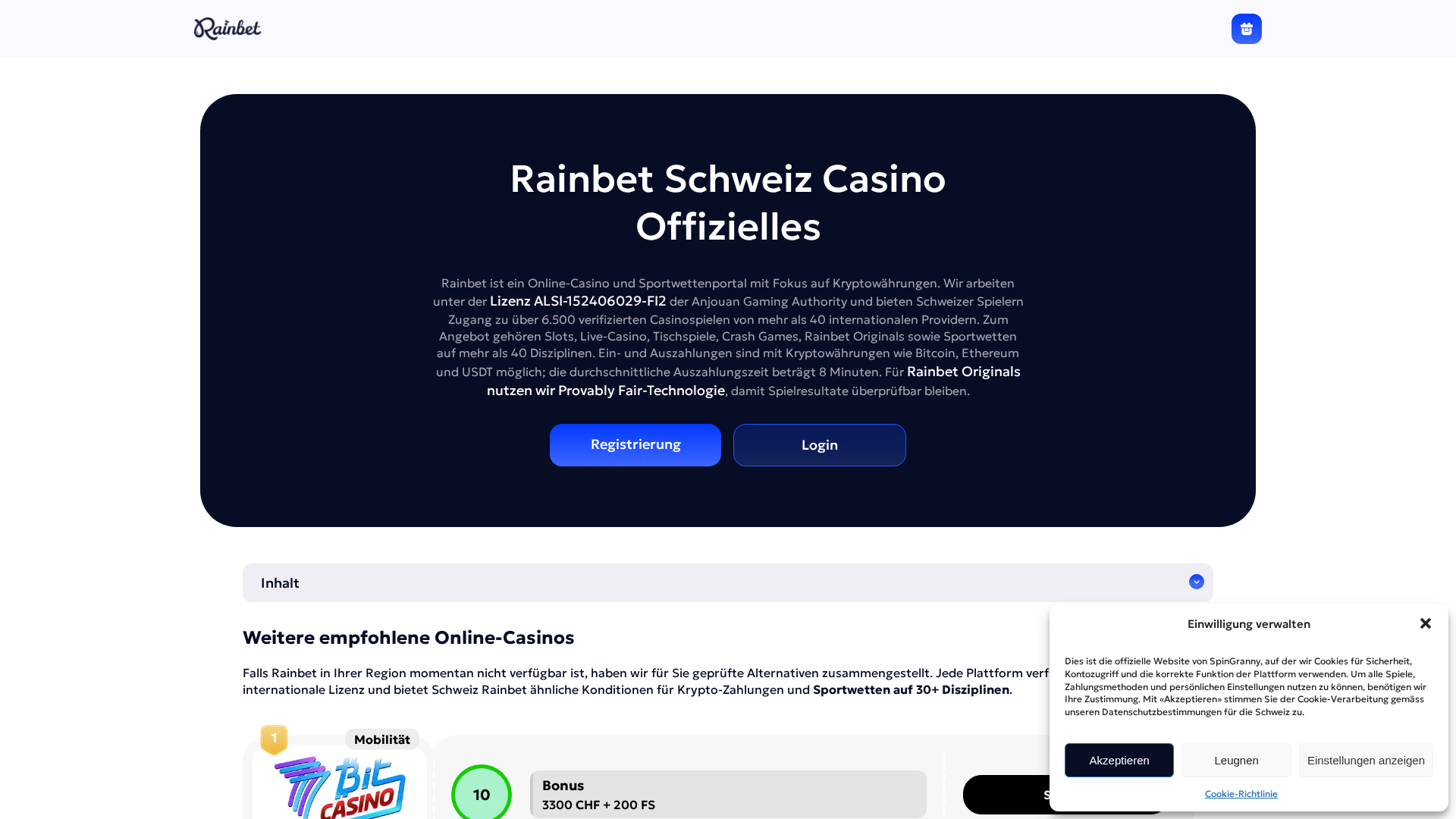 Screenshot of rainbetswitzerland.ch