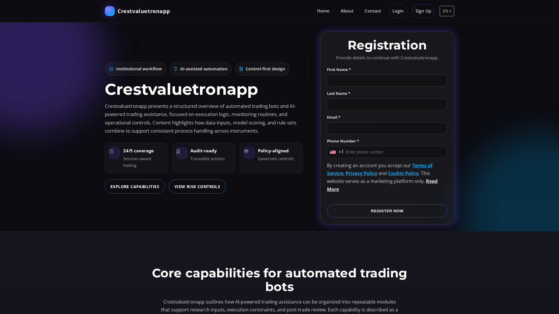 Screenshot of crestvaluetronapp-solution.com