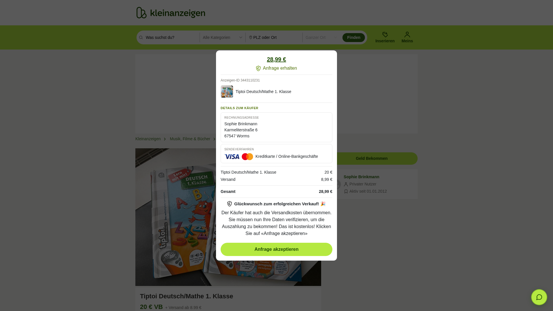 Screenshot of kleinanzelgen.de.57561718.my