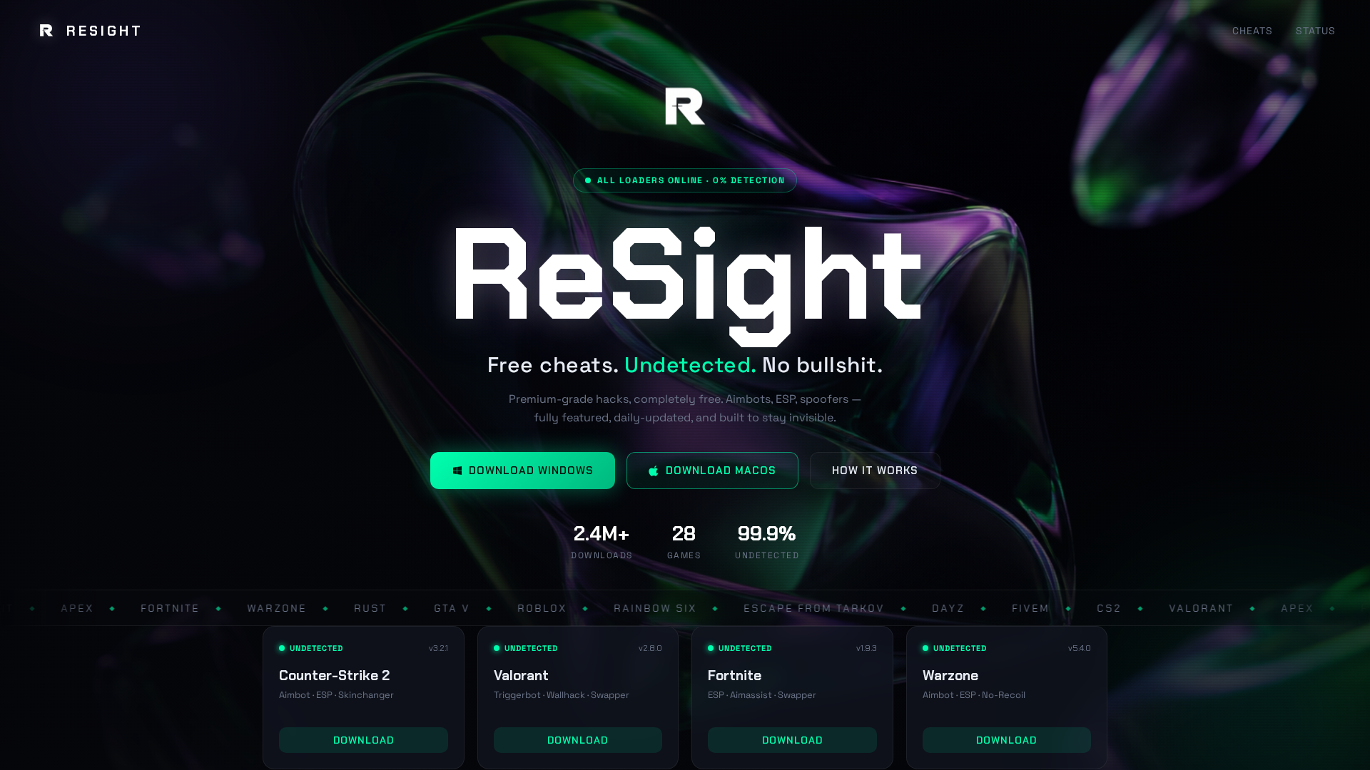 Screenshot of resight-cheats.net