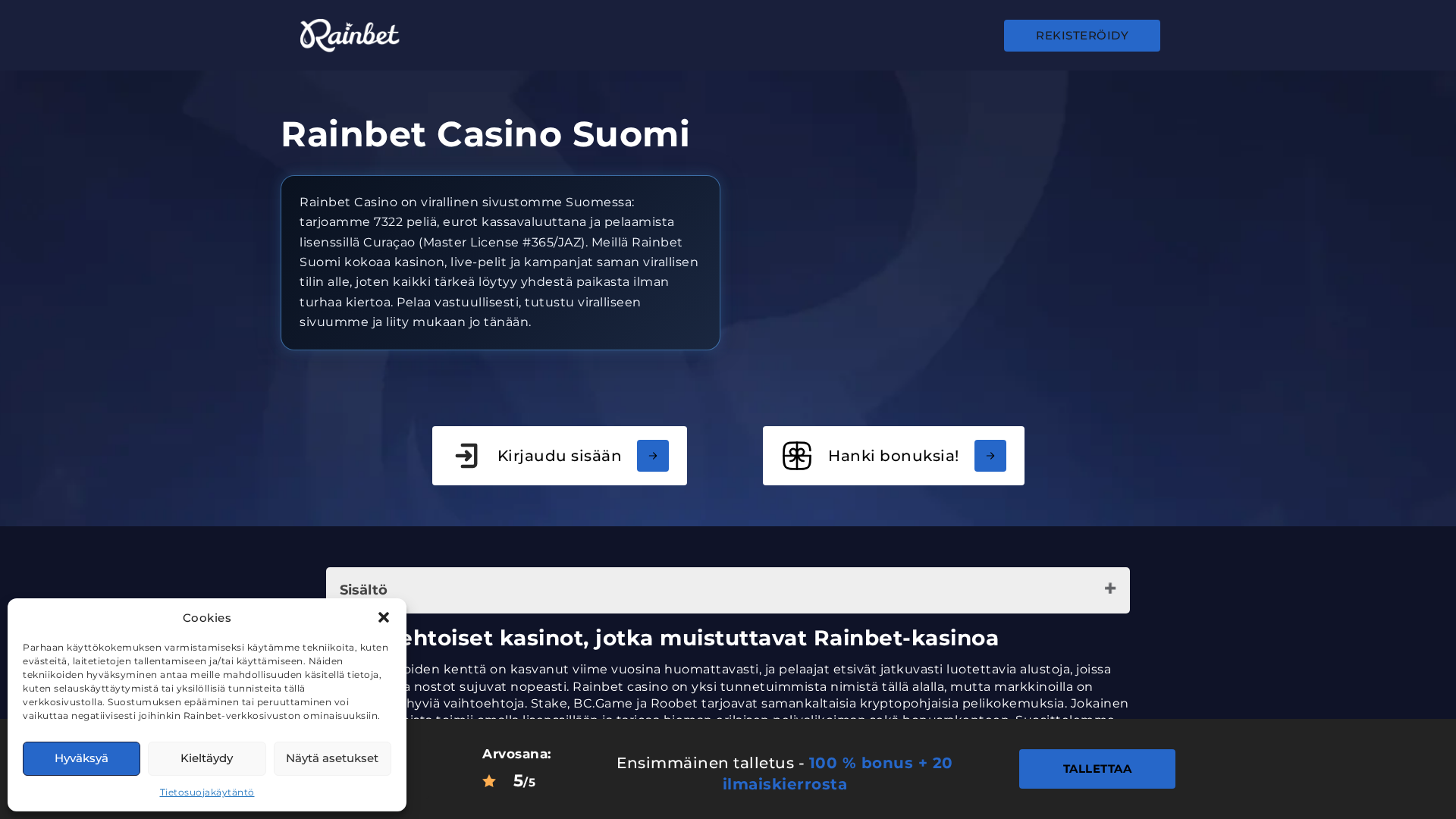 Screenshot of rainbetcasinofi.com