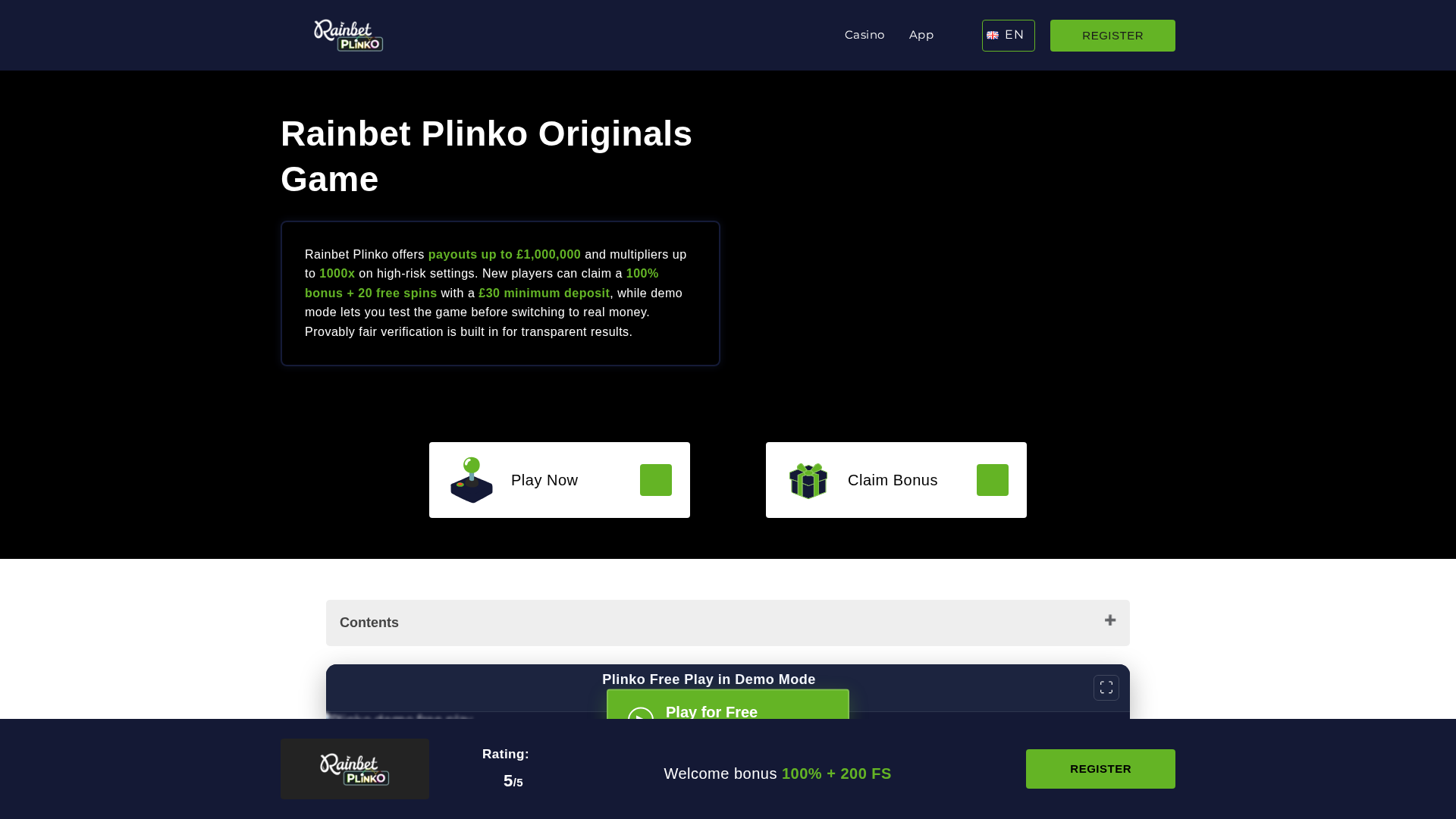 Screenshot of plinko-rainbets.com