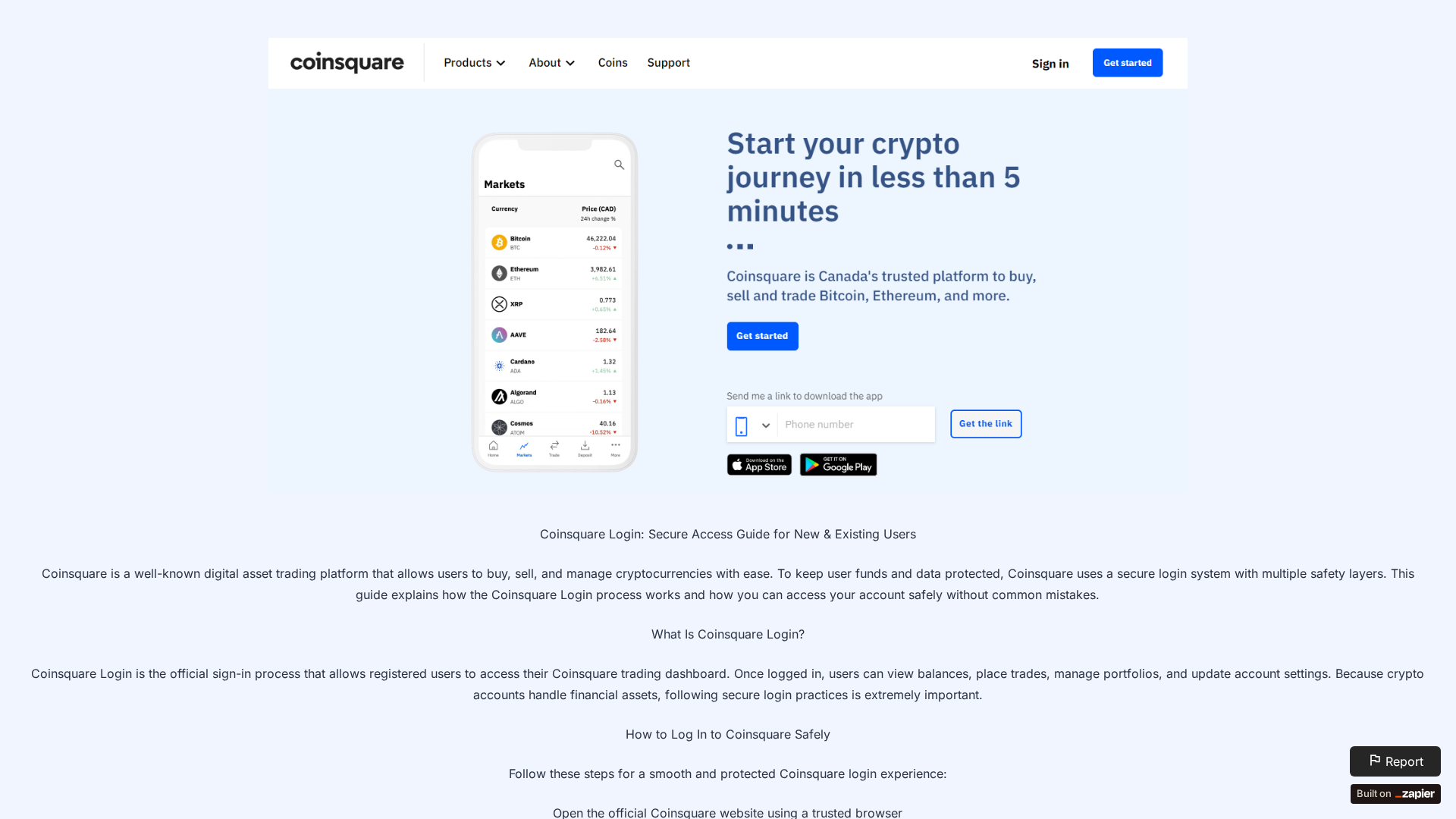 Screenshot of supportcoinsqurelognn.zapier.app
