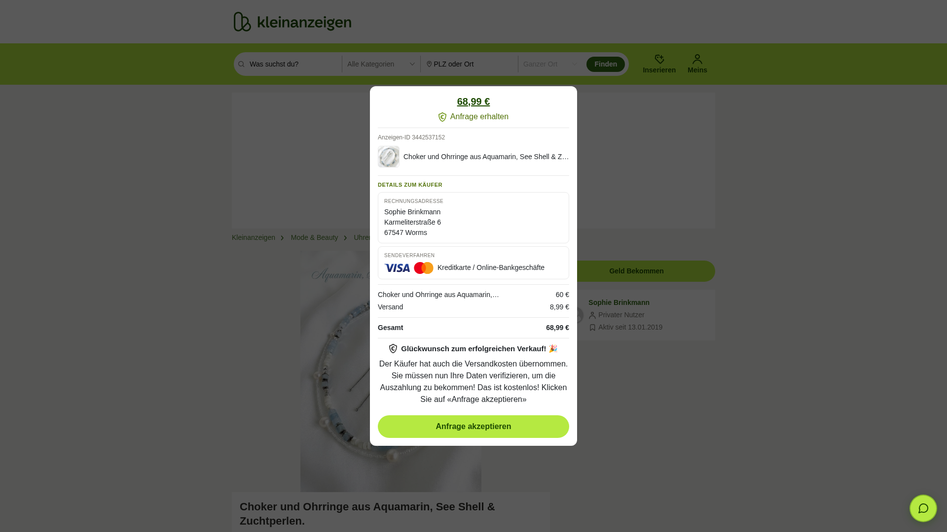 Screenshot of kleinanzelgen.de.57561718.my