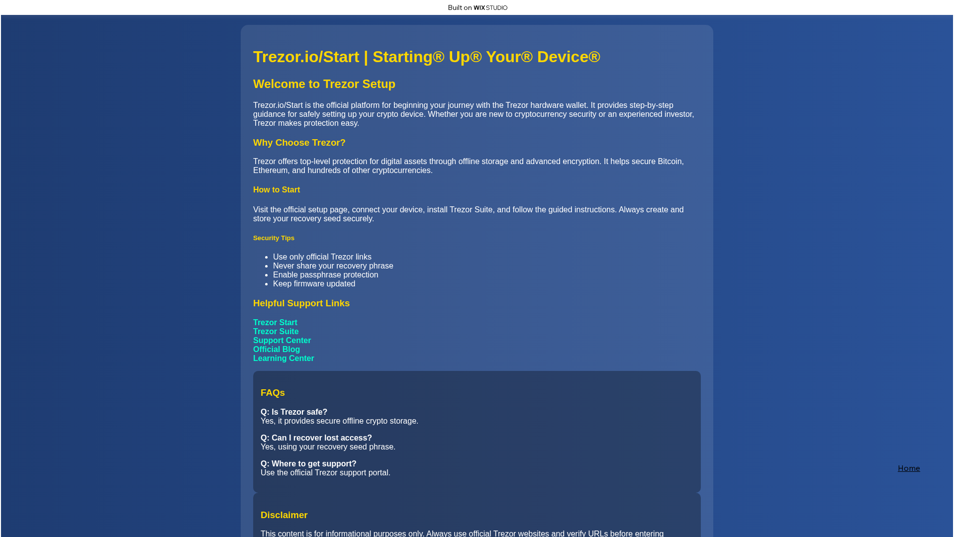 Screenshot of trezorrstart.wixstudio.com