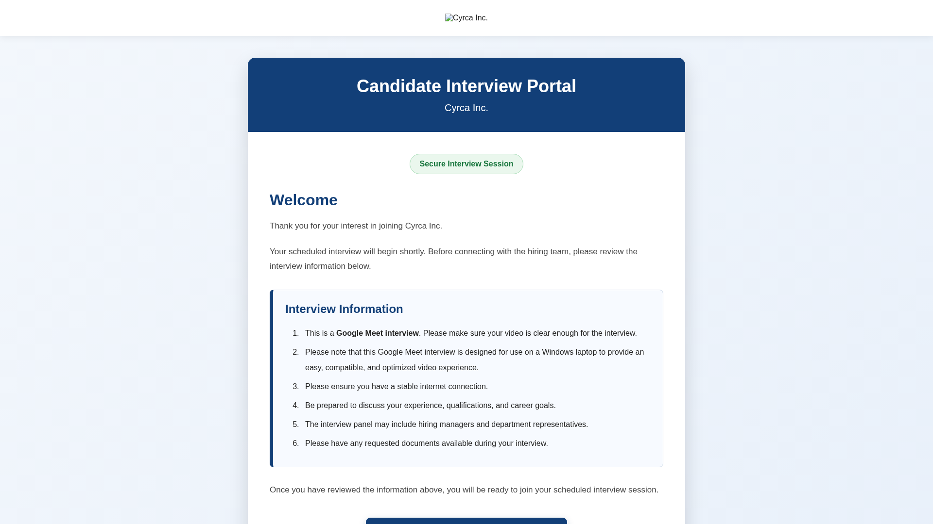 Screenshot of cyrca-inc-googlemeet-interview.co