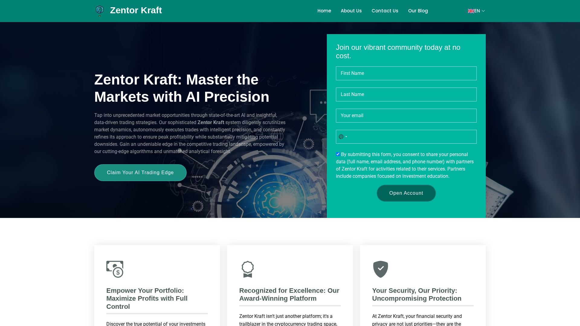Screenshot of zentorkraft-ai.org