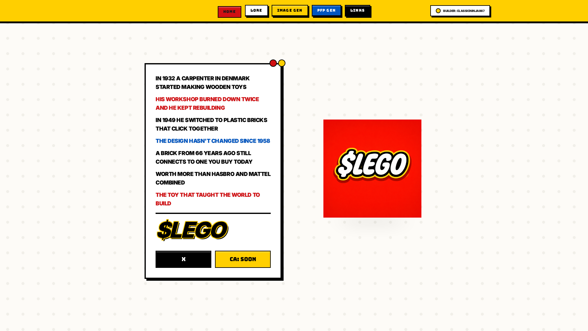 Screenshot of legopumpfun.com