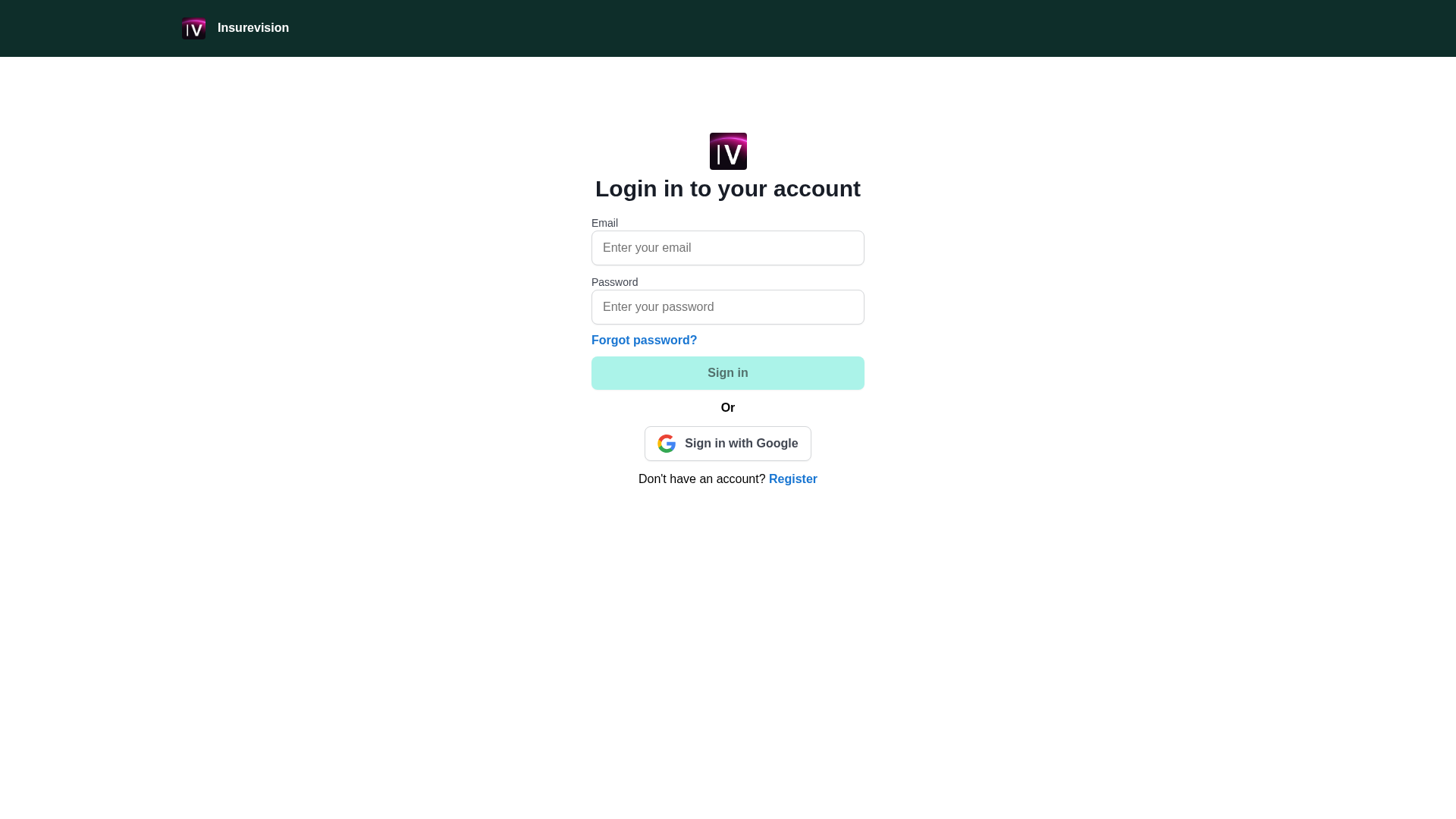 Screenshot of admin.insurevision.ai