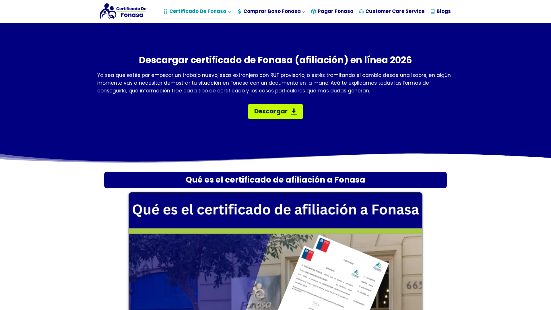 Screenshot of certificadodefonasa.cl