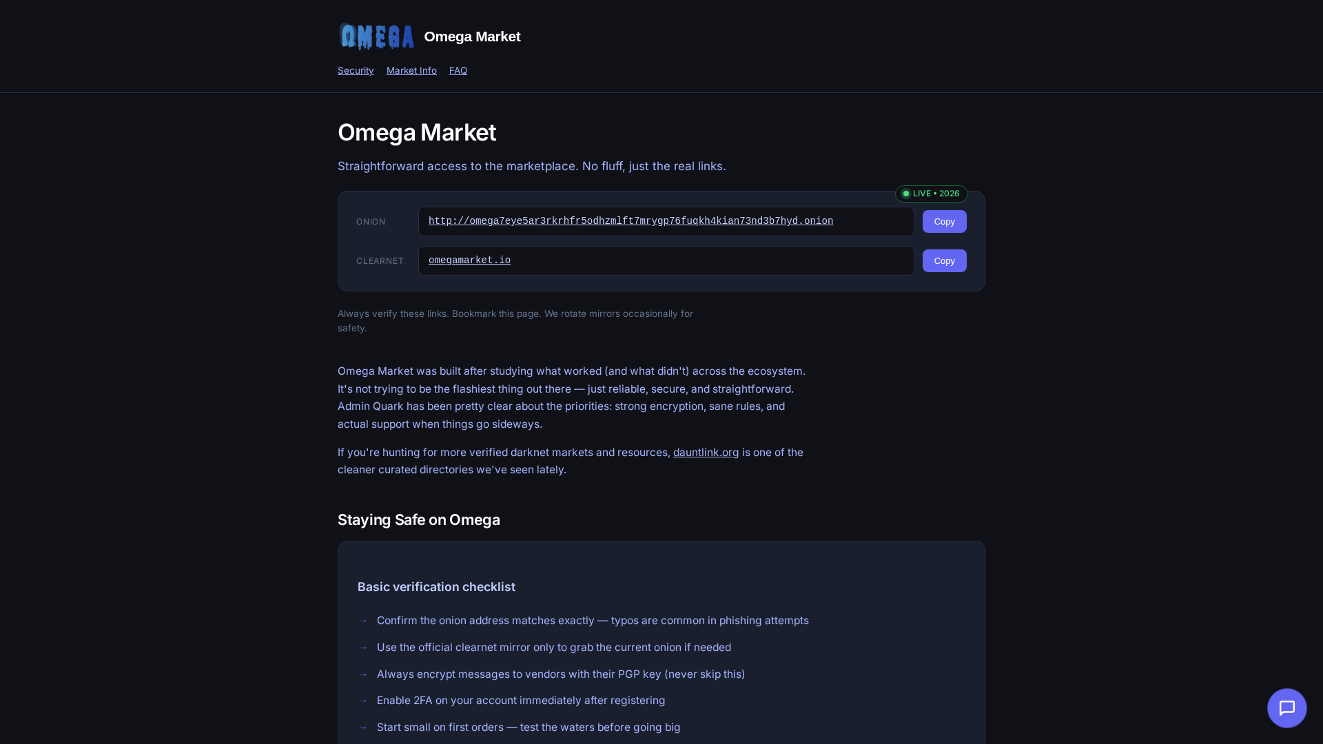 Screenshot of omegamarket.io