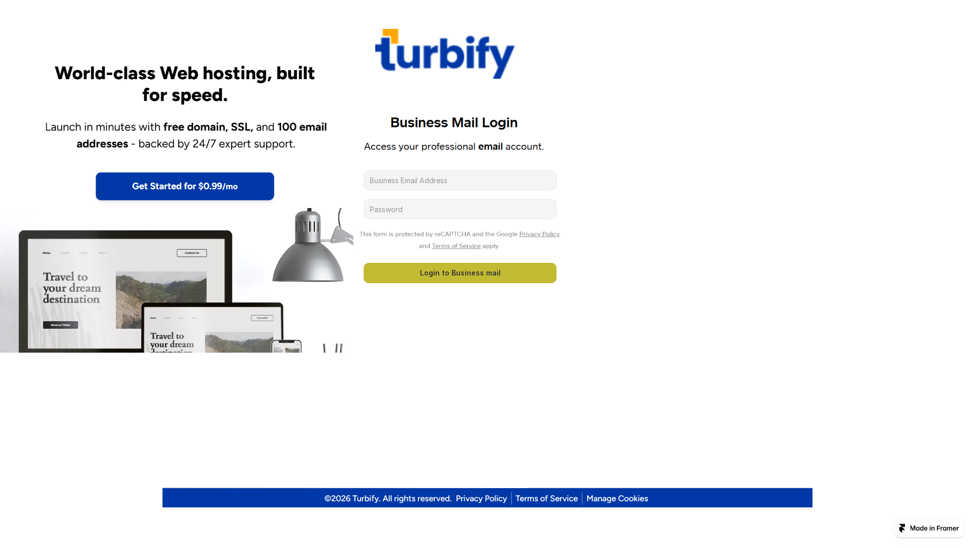 Screenshot of turbifywebmail.framer.website