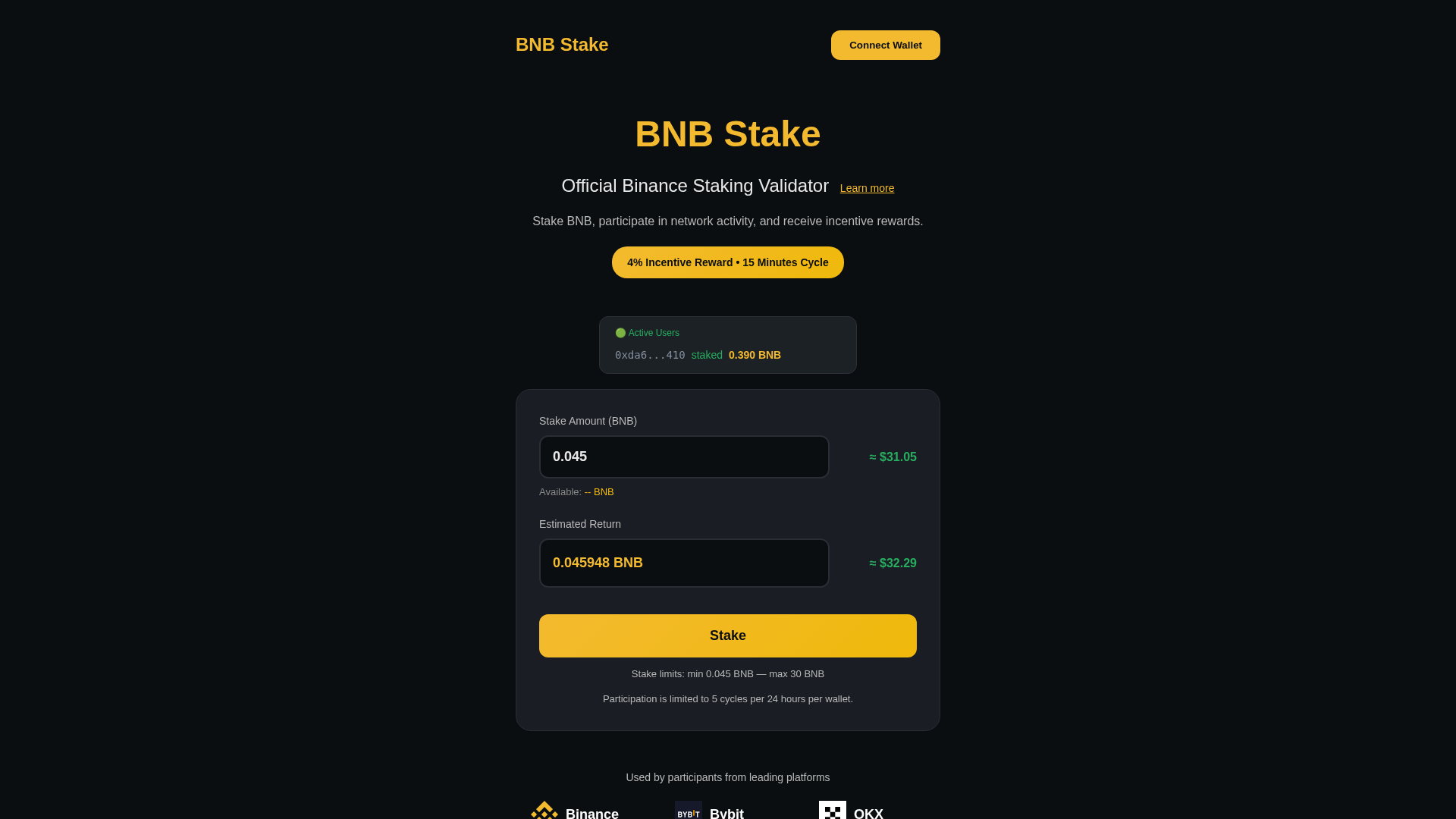 Screenshot of bnbstake.net
