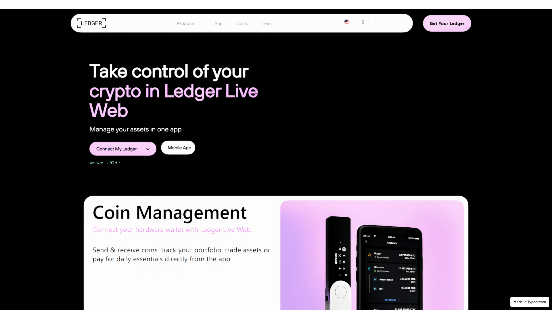 Screenshot of portal-liv-e-ap-p-ledger.typedream.app