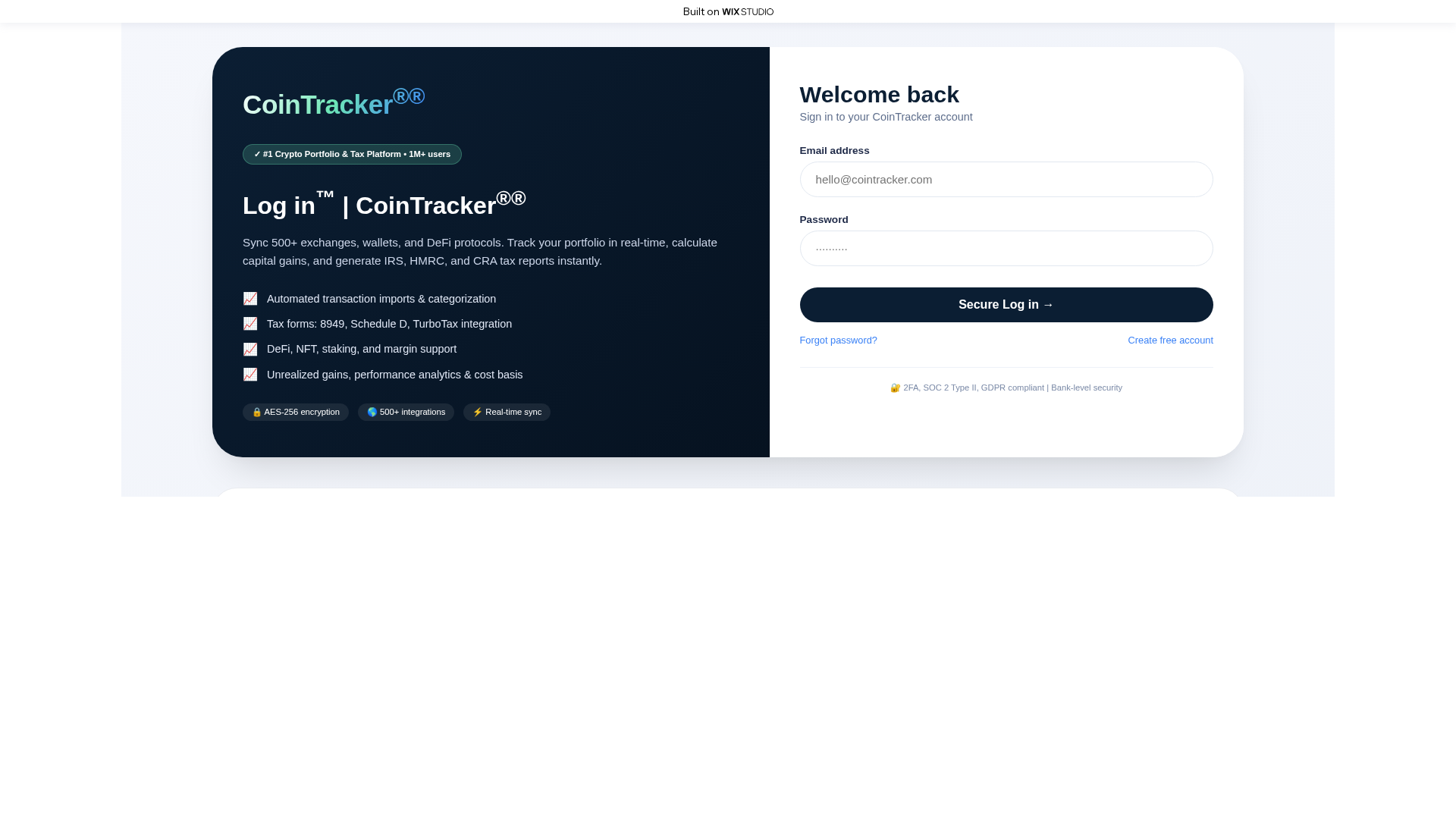 Screenshot of coiintrkr-connect.wixstudio.com